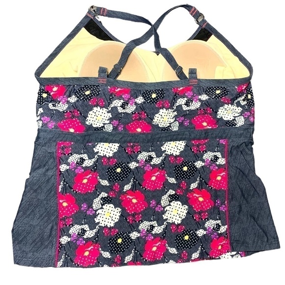 ILE Moorea Gray Floral Tankini Feminine Bathing Swim Top Built In Bra  Sz XL - Picture 10 of 15